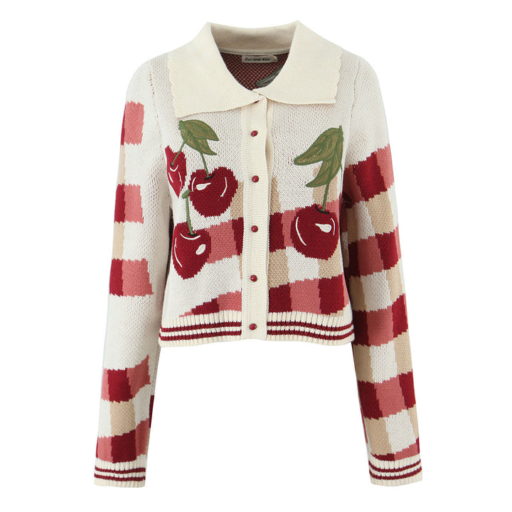 Ladies Short Knitted Cardigan with Cherry Blossom Floral Pattern