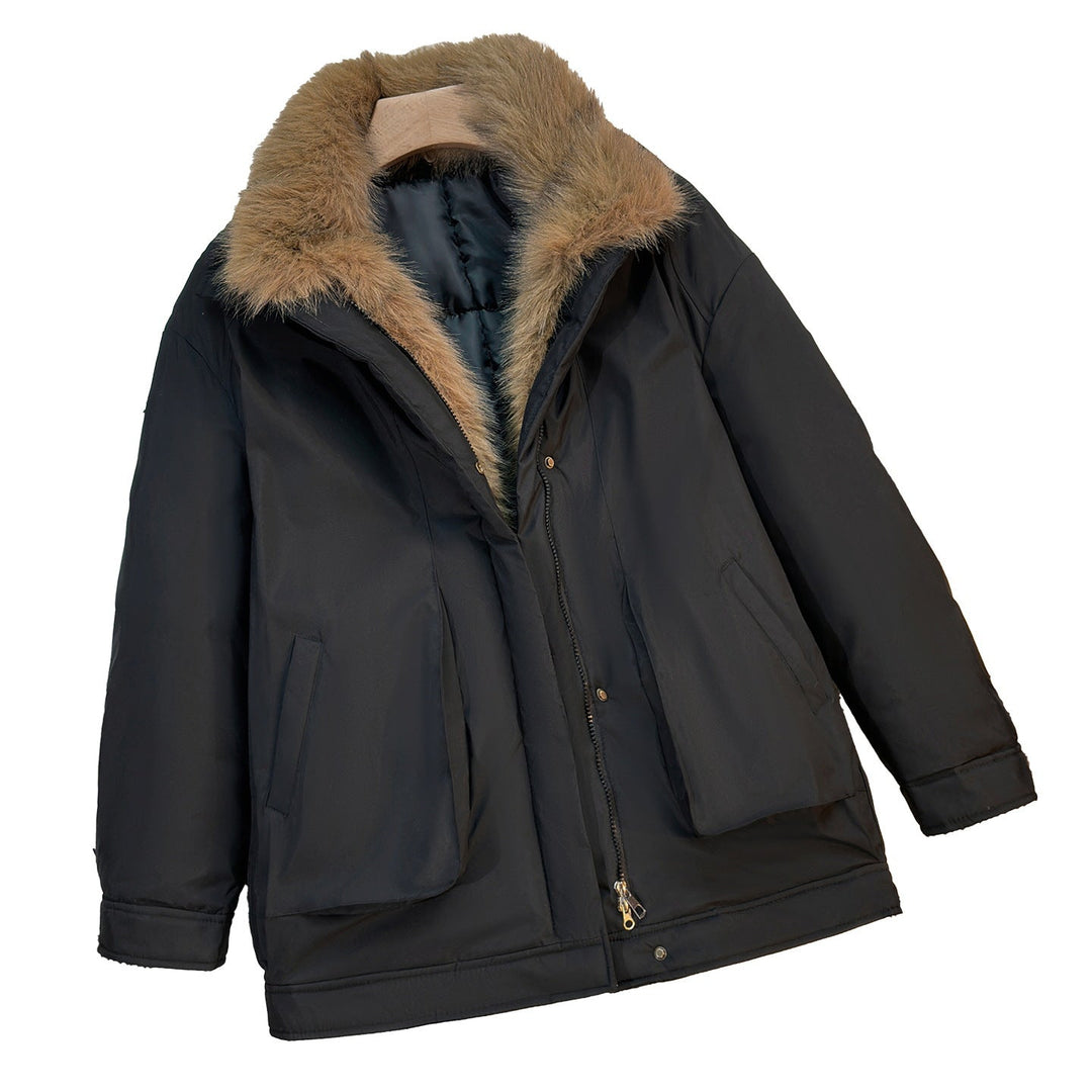 Ladies' Mid-Length Winter Parka with Removable Faux Fur Collar