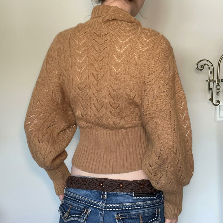Ladies Cropped Long Sleeve Turtleneck Pullover with Buttons