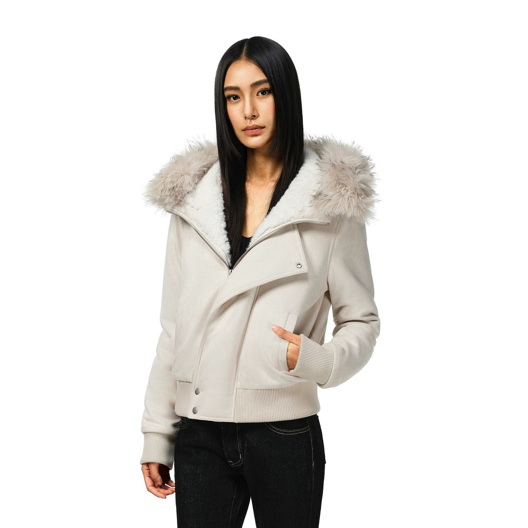 Ladies' Short Bomber Jacket with Voluminous Hood and Thumbhole Cuffs
