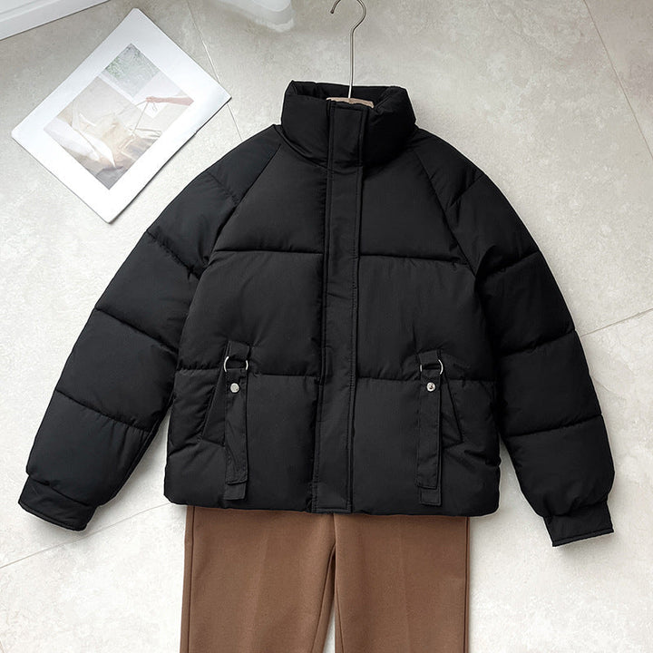 Ladies Short Quilted Jacket with High Standing Collar and D-Ring Pocket