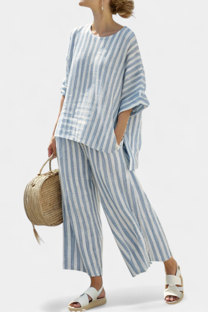 Celine | Striped Top with Wide Leg Trousers Set
