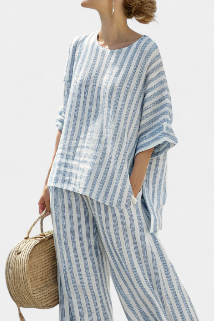 Celine | Striped Top with Wide Leg Trousers Set