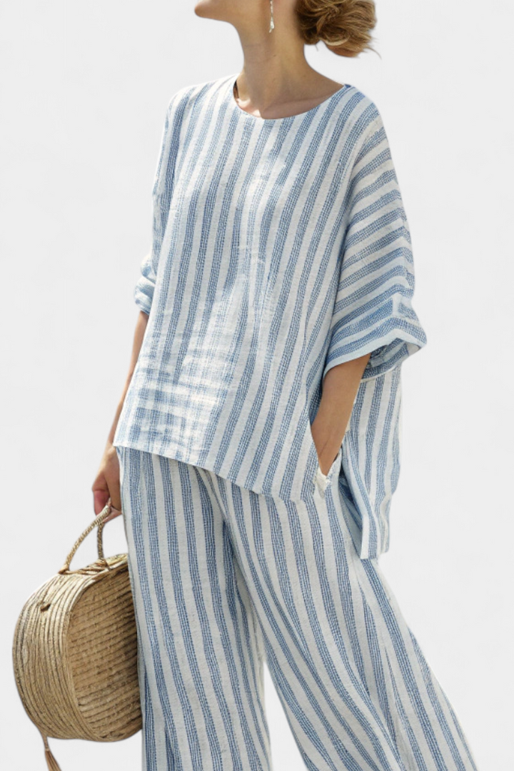 Celine | Striped Top with Wide Leg Trousers Set