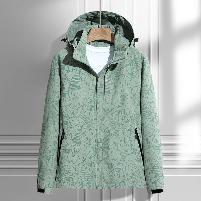 Ladies' Light Rain and Wind Jacket with Hood and Leaf Pattern