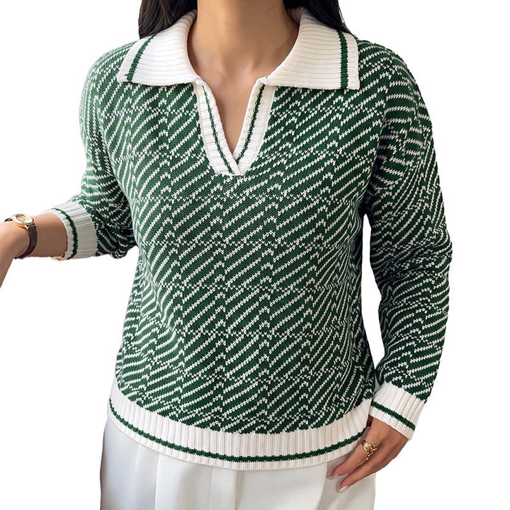 Ladies V-neck Long Sleeve Sweater