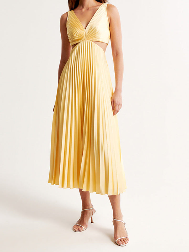 Women’s Crepe Maxi Dress – V-Neck Satin Feel Durable Elegant Silhouette Dress