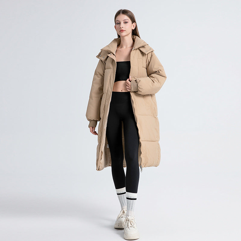 Ladies Long Quilted Winter Coat with Hood