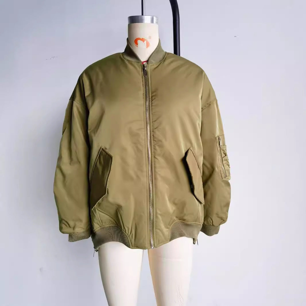 Ladies Oversized Bomber Jacket with Pockets