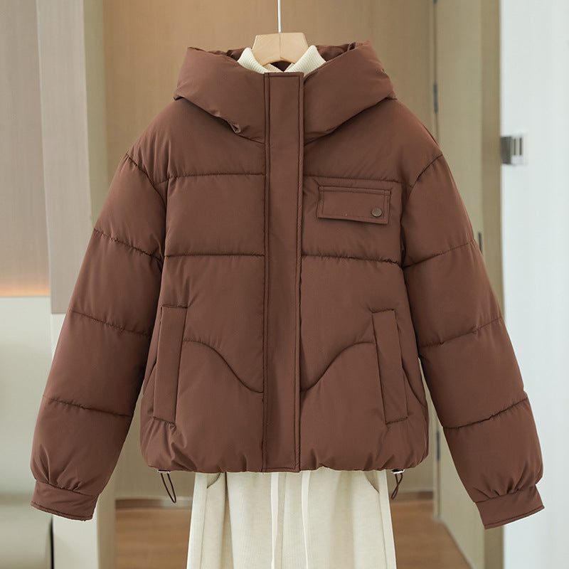 Ladies' Short Quilted Hooded Jacket with Hidden Zip