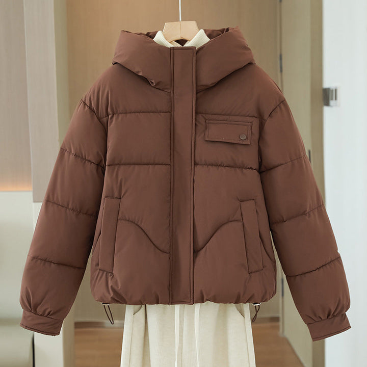 Ladies' Short Quilted Hooded Jacket with Hidden Zip