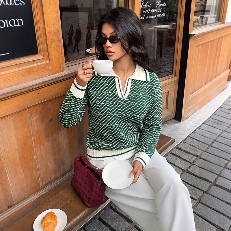 Ladies V-neck Long Sleeve Sweater