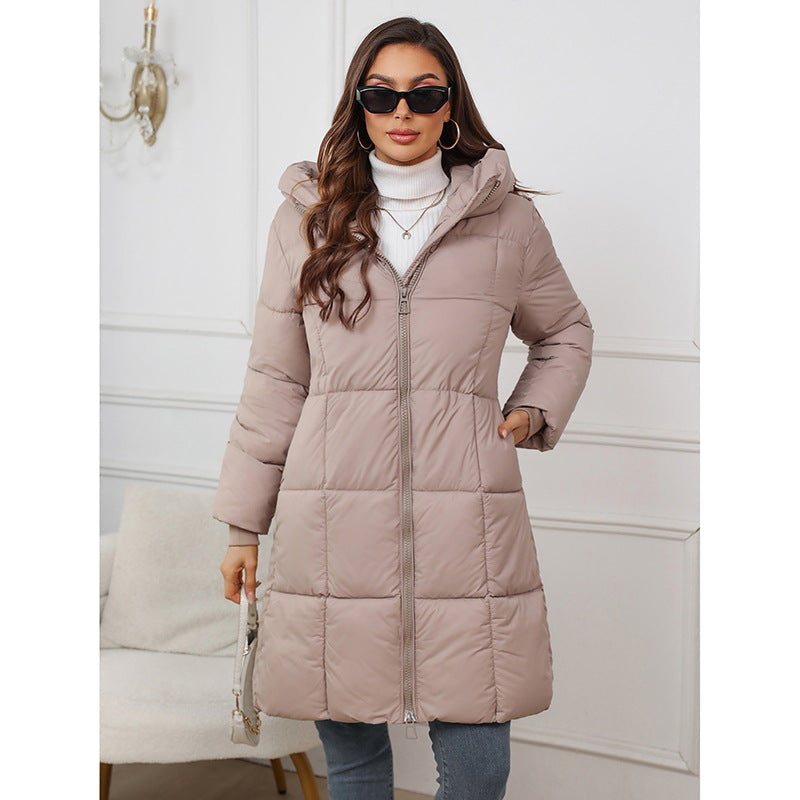 Women's Tailored A-Line Thermal Parka with Hood and Two-Way Zipper