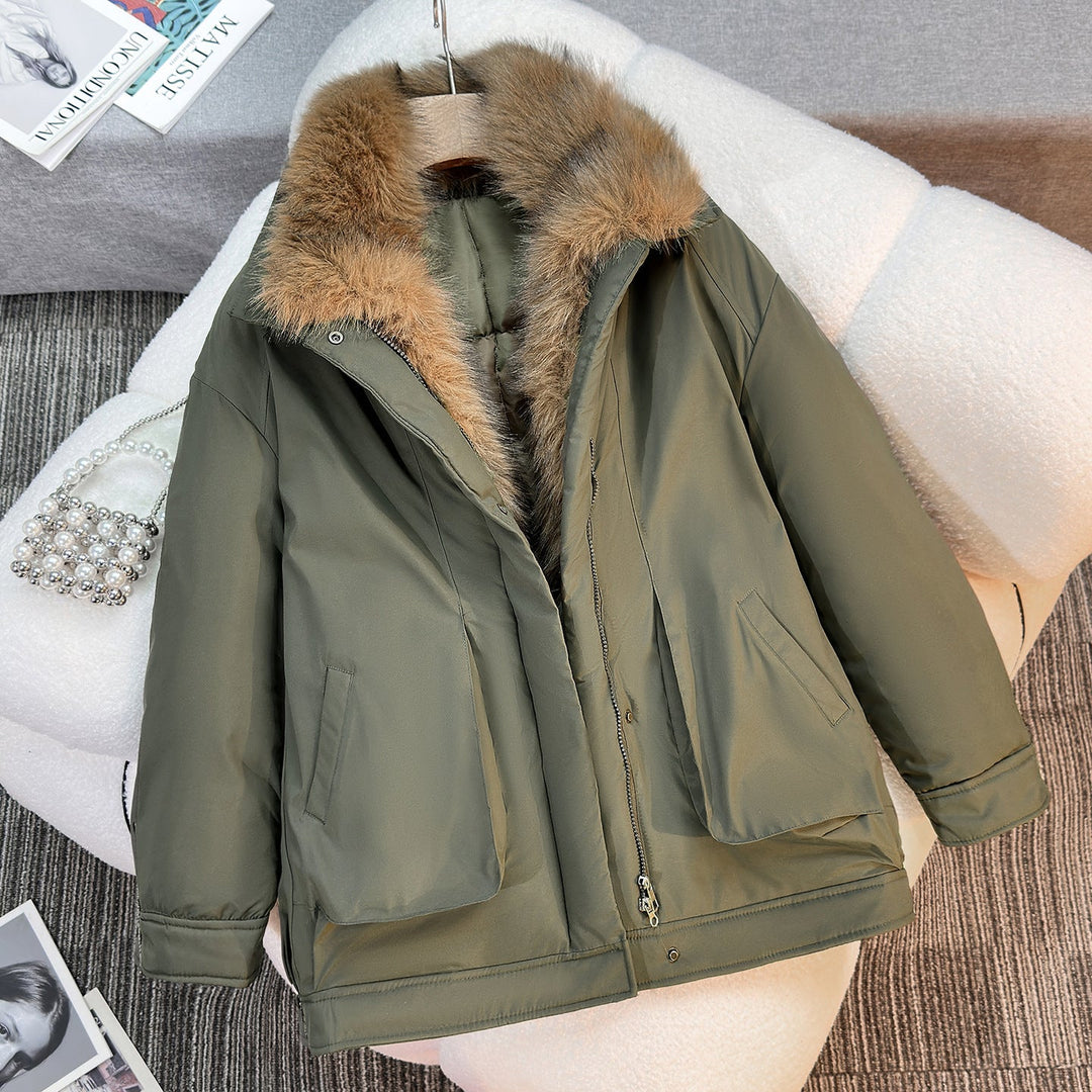 Ladies' Mid-Length Winter Parka with Removable Faux Fur Collar
