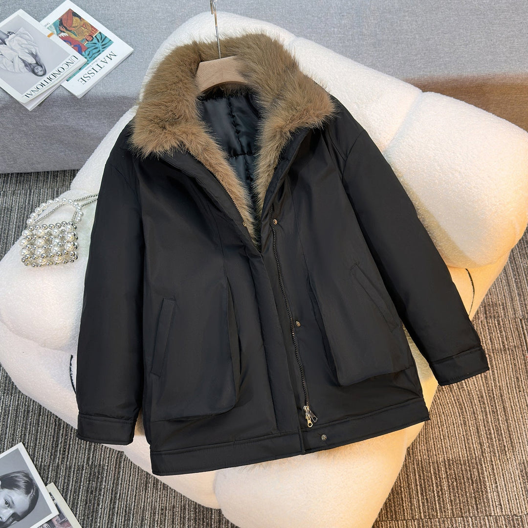 Ladies' Mid-Length Winter Parka with Removable Faux Fur Collar