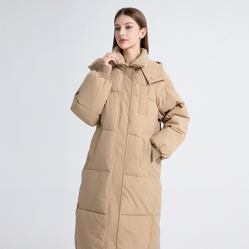 Ladies Long Quilted Winter Coat with Hood