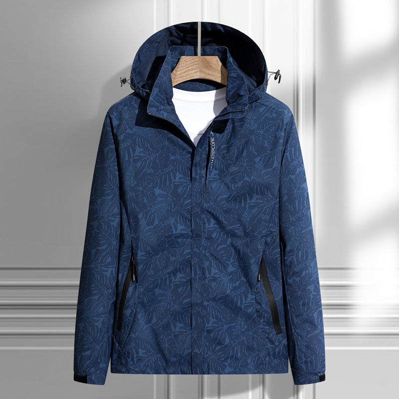 Ladies' Light Rain and Wind Jacket with Hood and Leaf Pattern