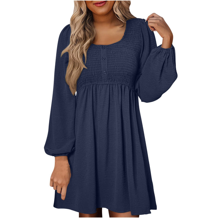 Autumn Smocked Empire Waist Long Sleeve Flowing Skirt Dress