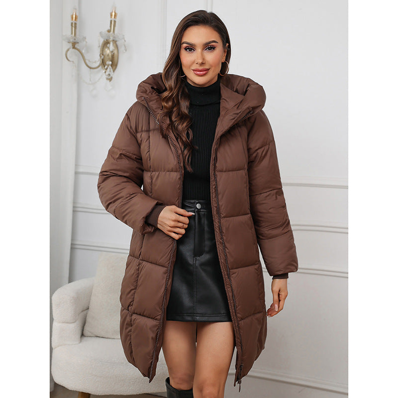 Women's Tailored A-Line Thermal Parka with Hood and Two-Way Zipper