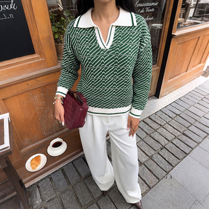 Ladies V-neck Long Sleeve Sweater