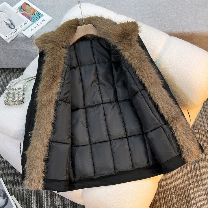 Ladies' Mid-Length Winter Parka with Removable Faux Fur Collar