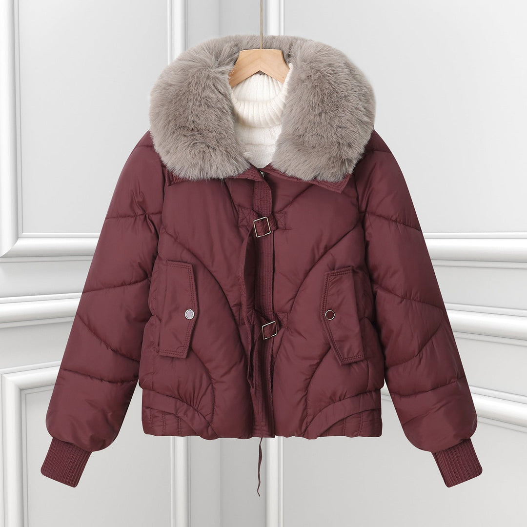 Ladies' Short Pilot Jacket with Voluminous Shawl Collar and Drawstring Hem