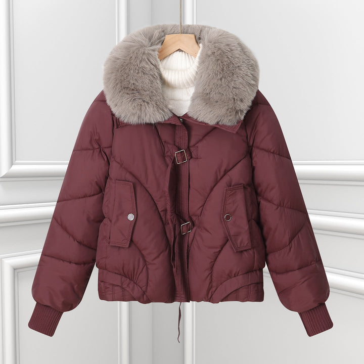 Ladies' Short Pilot Jacket with Voluminous Shawl Collar and Drawstring Hem