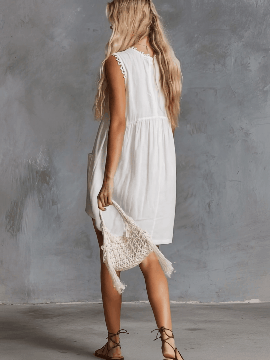 Elegant Vintage Western Lace V-Neck Front-Button White Cotton Mini Dress