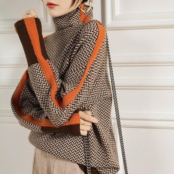 MILA – CHIC HIGH NECK PATTERN SWEATER