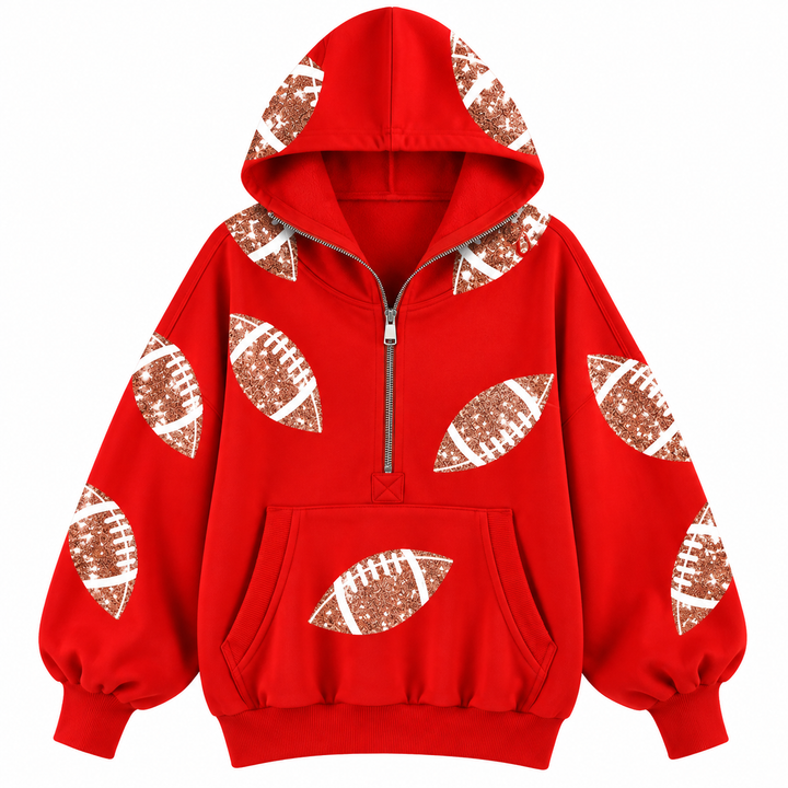 Audrey | Women's Hoodie with Football Print and Zipper