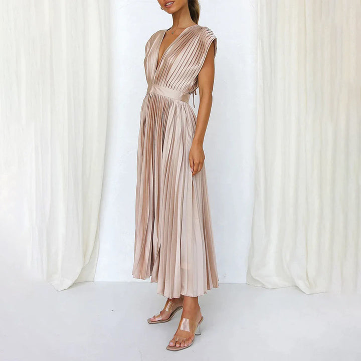 Exquisite Flowing Silhouette Satin Featuring Delicate Pleats Wedding Guest Dress