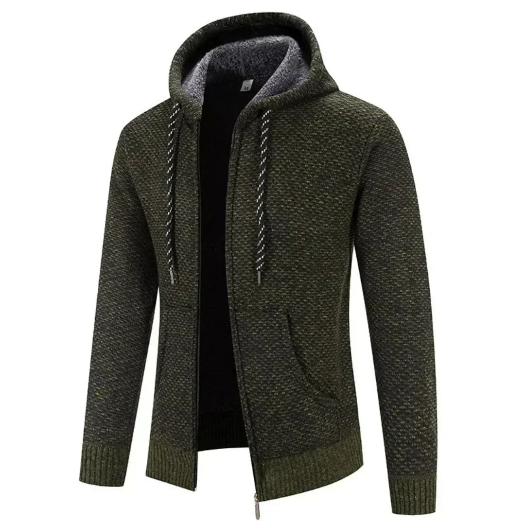 Men's Casual Zip-Up Knit Cardigan Hoodie