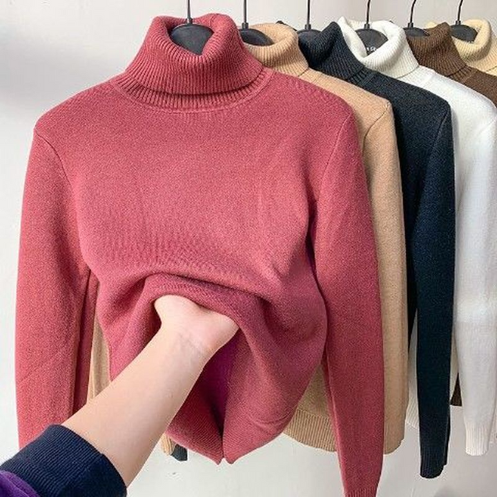Leonie - Beige Turtleneck Sweater with Fleece Lining