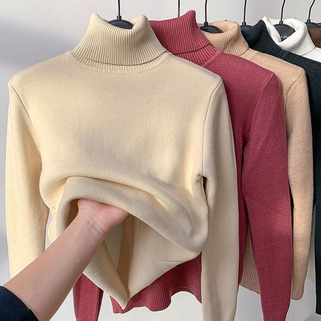 Leonie - Beige Turtleneck Sweater with Fleece Lining
