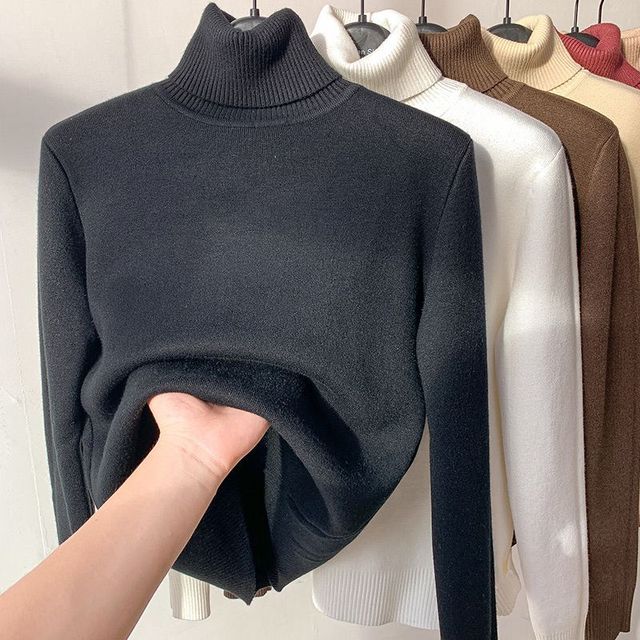 Leonie - Beige Turtleneck Sweater with Fleece Lining