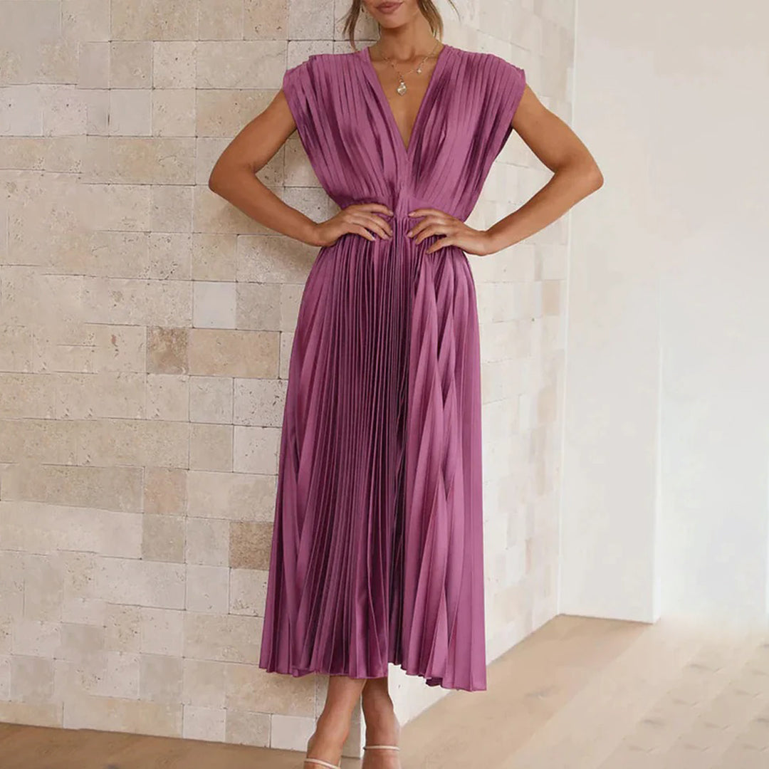 Exquisite Flowing Silhouette Satin Featuring Delicate Pleats Wedding Guest Dress