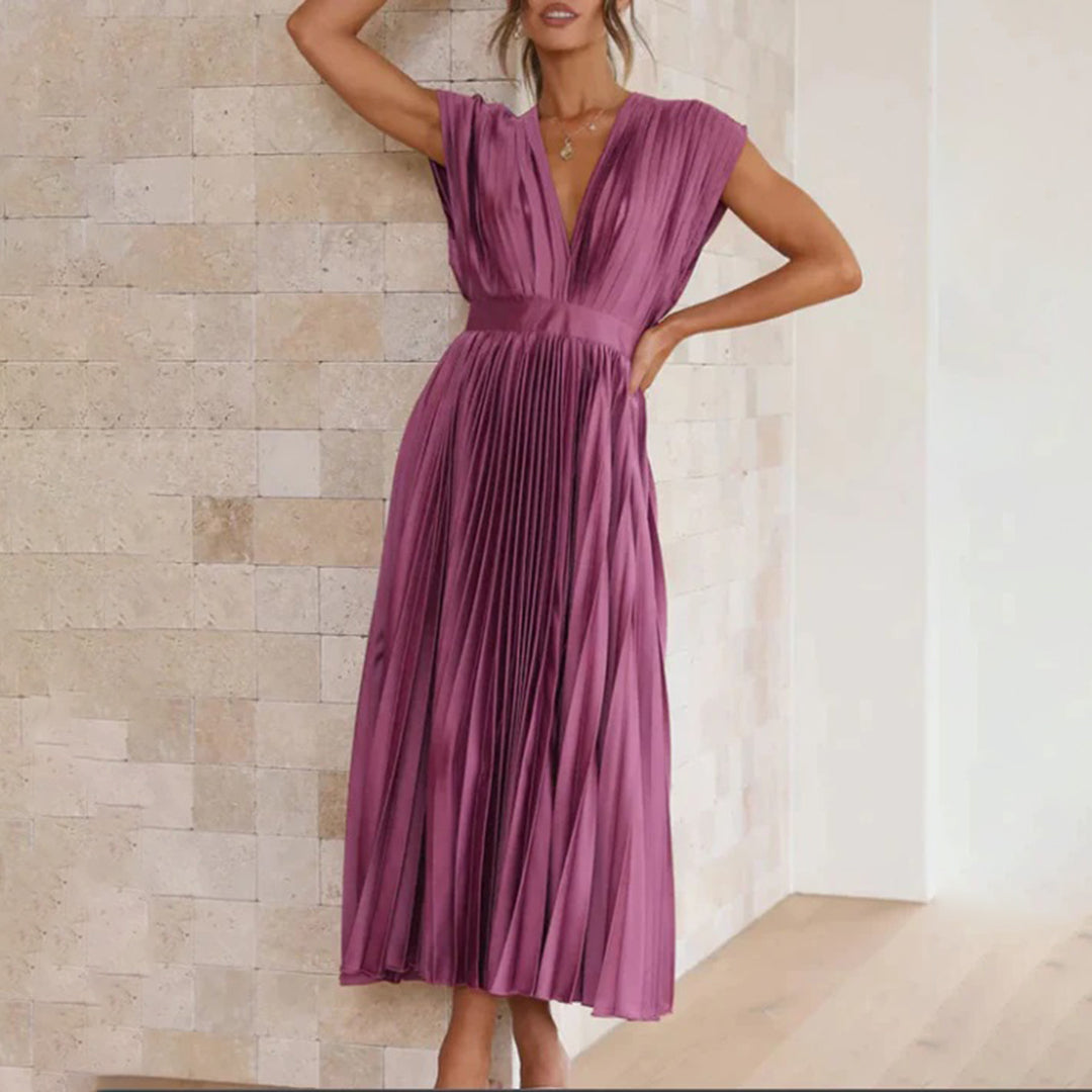 Exquisite Flowing Silhouette Satin Featuring Delicate Pleats Wedding Guest Dress
