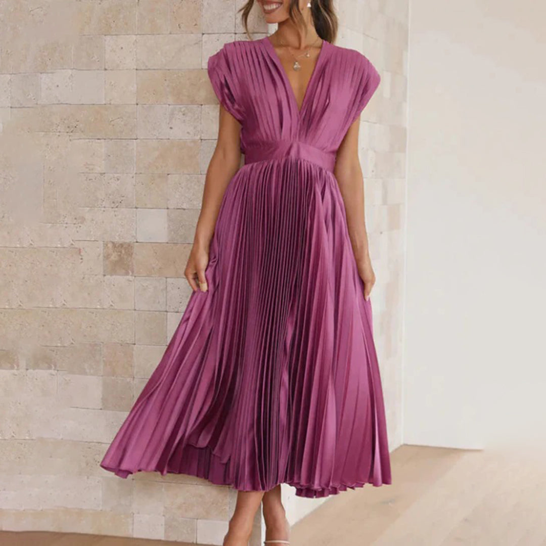 Exquisite Flowing Silhouette Satin Featuring Delicate Pleats Wedding Guest Dress