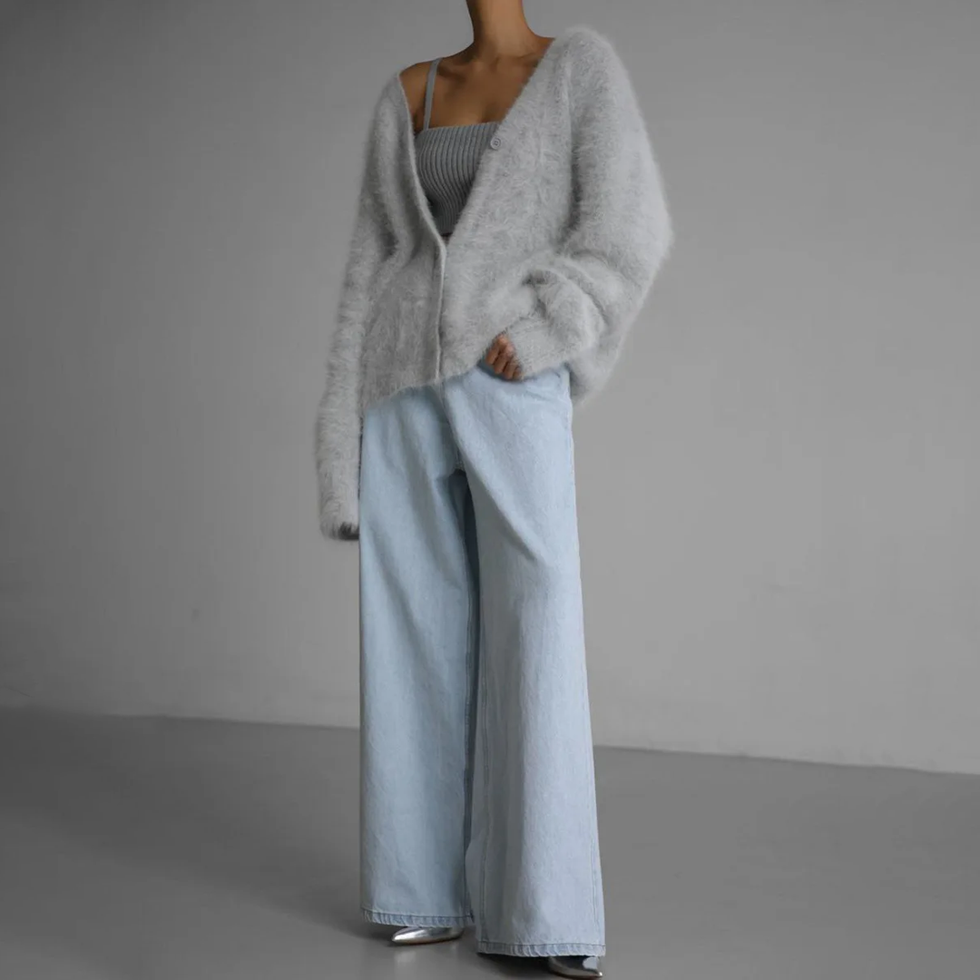Ladies Fluffy Oversized Knitted Cardigan