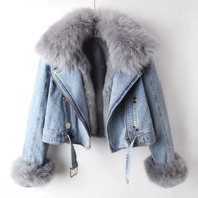 Margaux Luxe Padded Faux Fur Denim Jacket