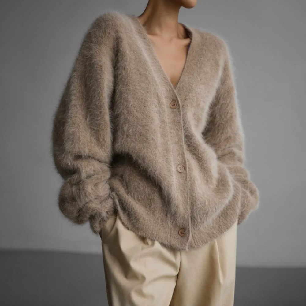 Ladies Fluffy Oversized Knitted Cardigan