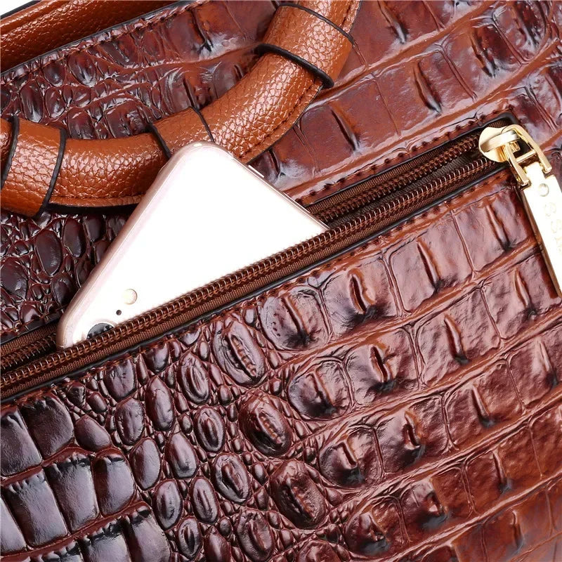 The Adrienne Crocodile-Pressed Vintage Leather Bag