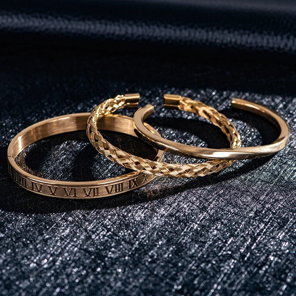 Roman Steel Three-Stack Bracelet Set