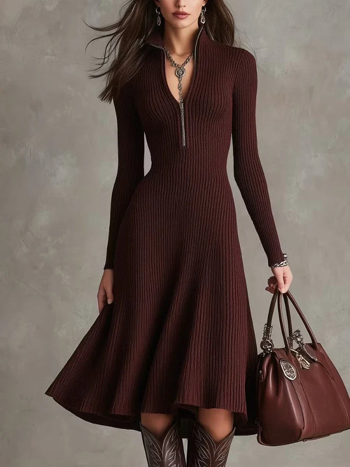 Leah | Women's Dress with Half-Zip and Ribbing