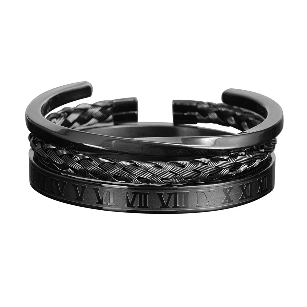 Roman Steel Three-Stack Bracelet Set