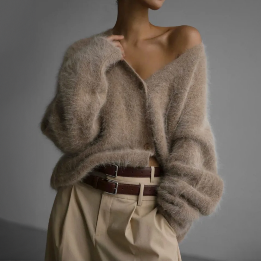 Ladies Fluffy Oversized Knitted Cardigan