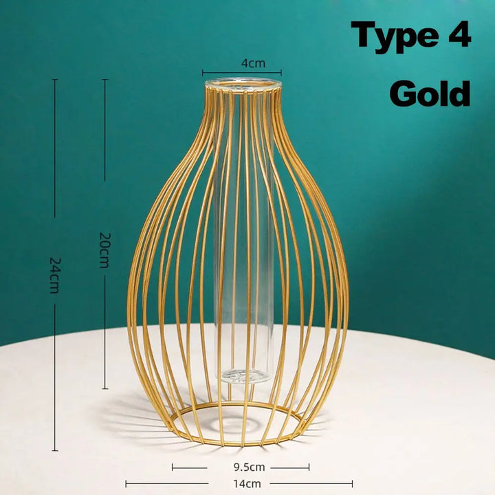 GEOMETRIC IRON FLOWER VASE WITH GLASS TUBE