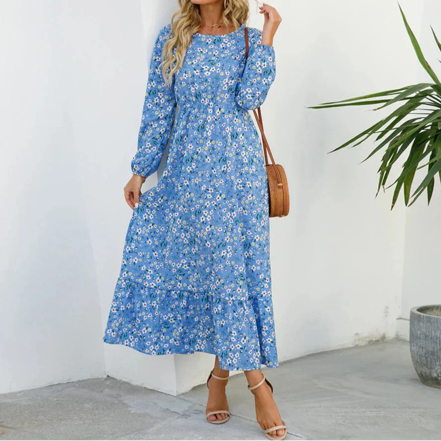 Timeless Elegant Exquisite Unforgettable Floral Print Flowing Silhouette Maxi Dress