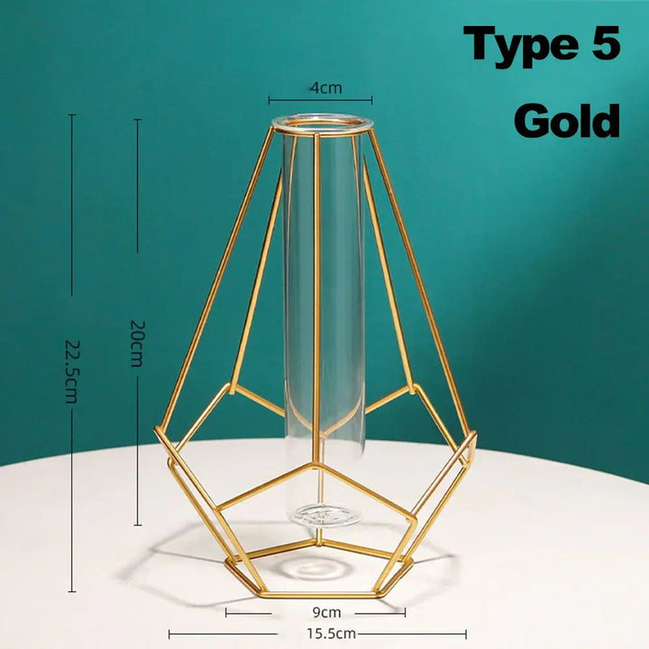 GEOMETRIC IRON FLOWER VASE WITH GLASS TUBE