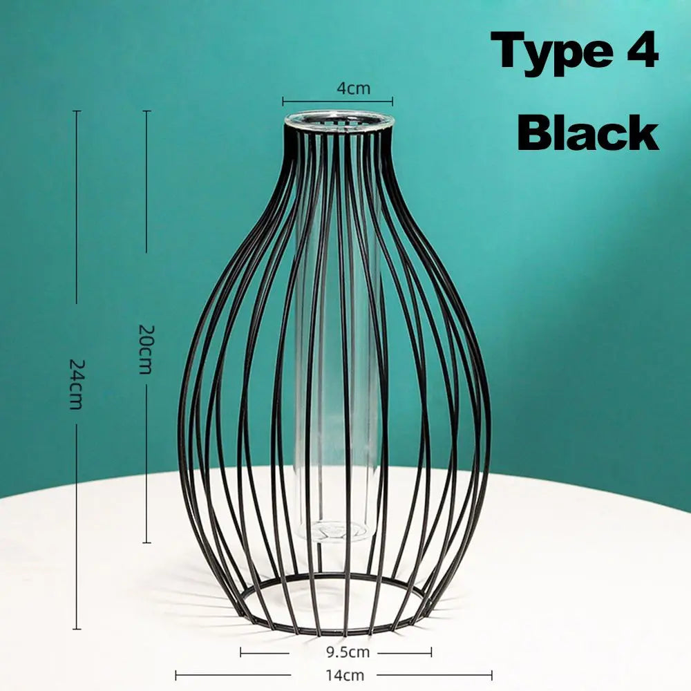 GEOMETRIC IRON FLOWER VASE WITH GLASS TUBE